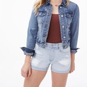 Aeropostale High Rise Jean Shorts Midi Distressed Ripped Stretch Aero Size 4
